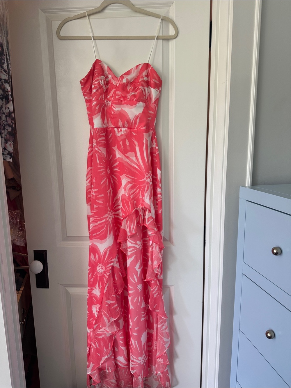 Amanda Uprichard White and Coral Smocked Detail Dress